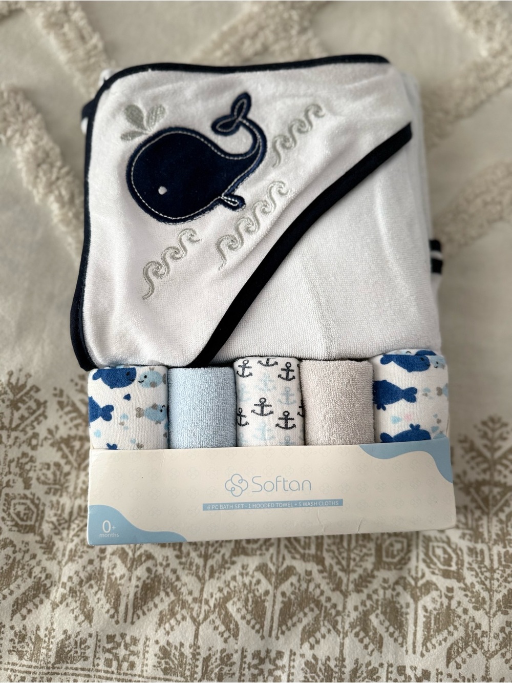 Baby Bath Towel Set with Light Blue Accents New in Packaging
